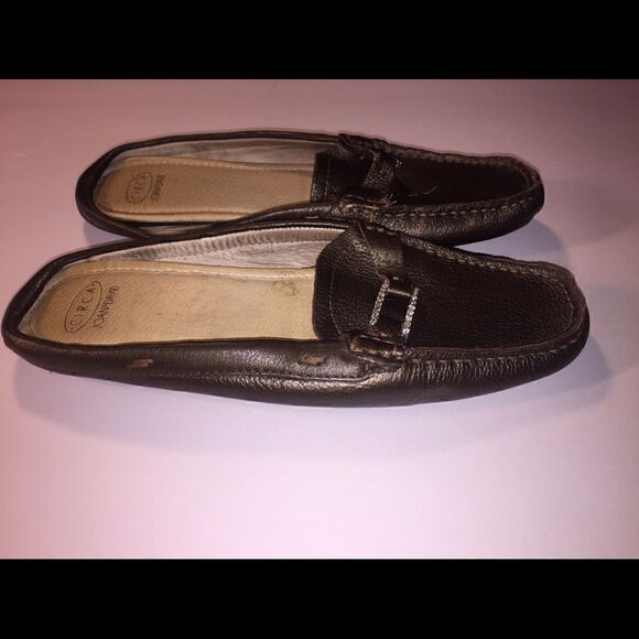 Circa Joan & David Brown Leather Jeweled Slides - Picture 1 of 4